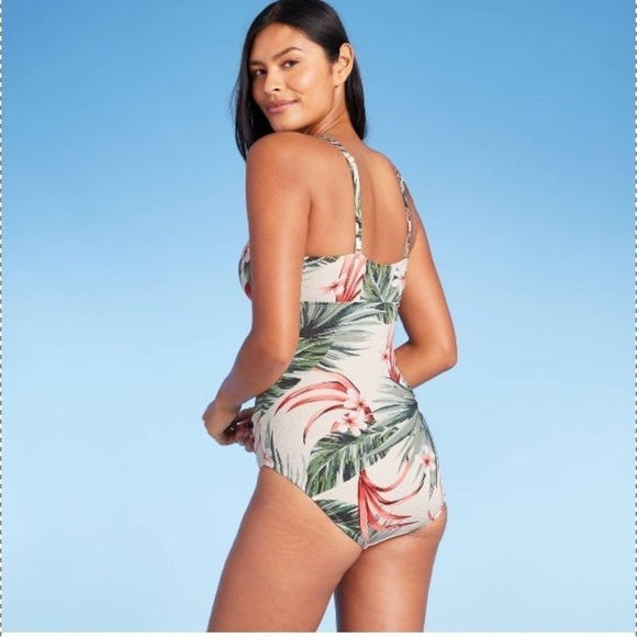 KONA SOL Pique Bandeau High Coverage Tropical Palm One-Piece Swimsuit - Picture 2 of 14